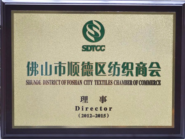 超凡国际-2012年获顺德政府颁发“佛山纺织商会理事单位”